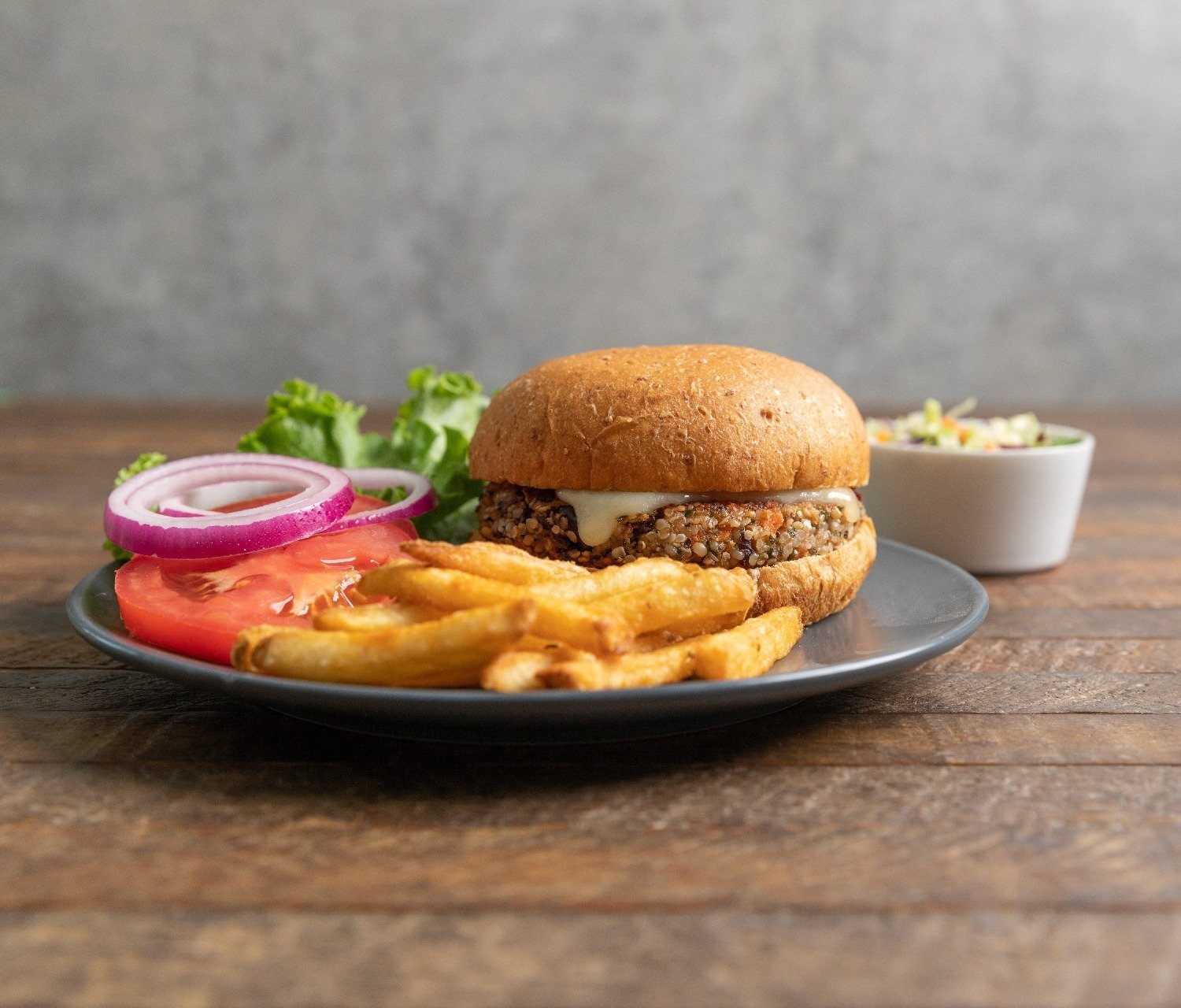 Hemp Seed Oil - Meat substitute on plate with fries